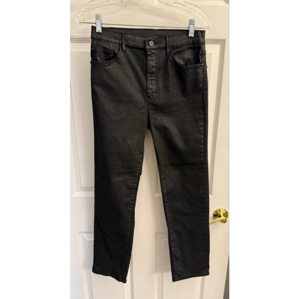 Massimo Dutti Coated Waxed Cotton Strech fabric Pants Jeans Black Sz 6